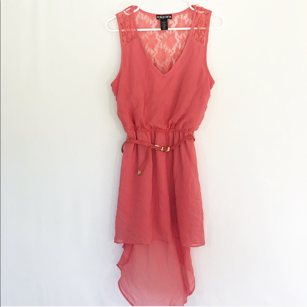 PAPERDOLL  HI LOW CORAL LACE DRESS - Picture 3 of 6